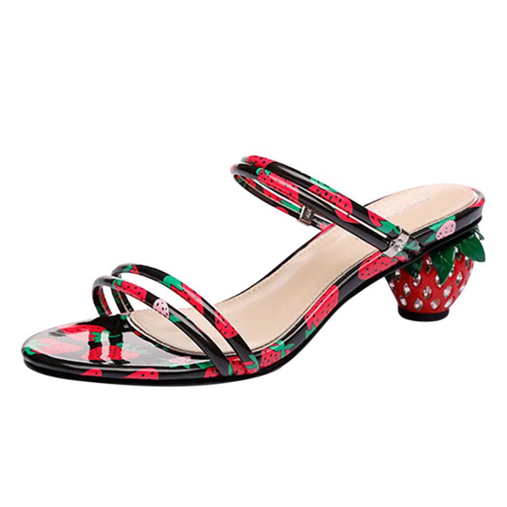 Women Strawberry Printed Slipper Crystal Sandals