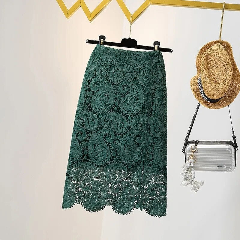 Women Loose Lace Bag Hip Mid Skirts