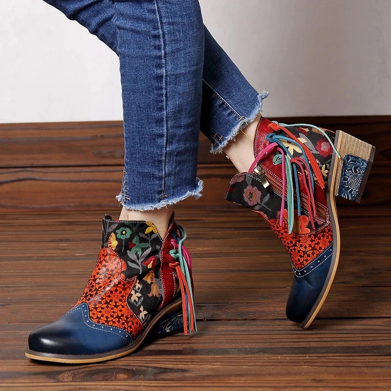 Women Bohemian Ankle Genuine Leather Retro Boots