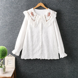 Women Embroidered Mori Style Single Breasted Shirt