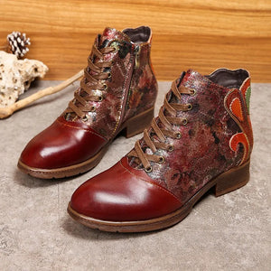 Women Retro Handmade Genuine Leather Ankle Boots