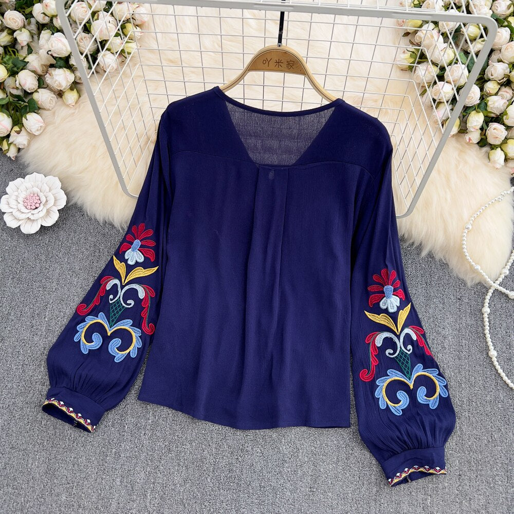 Women Embroidery Vintage Blouse