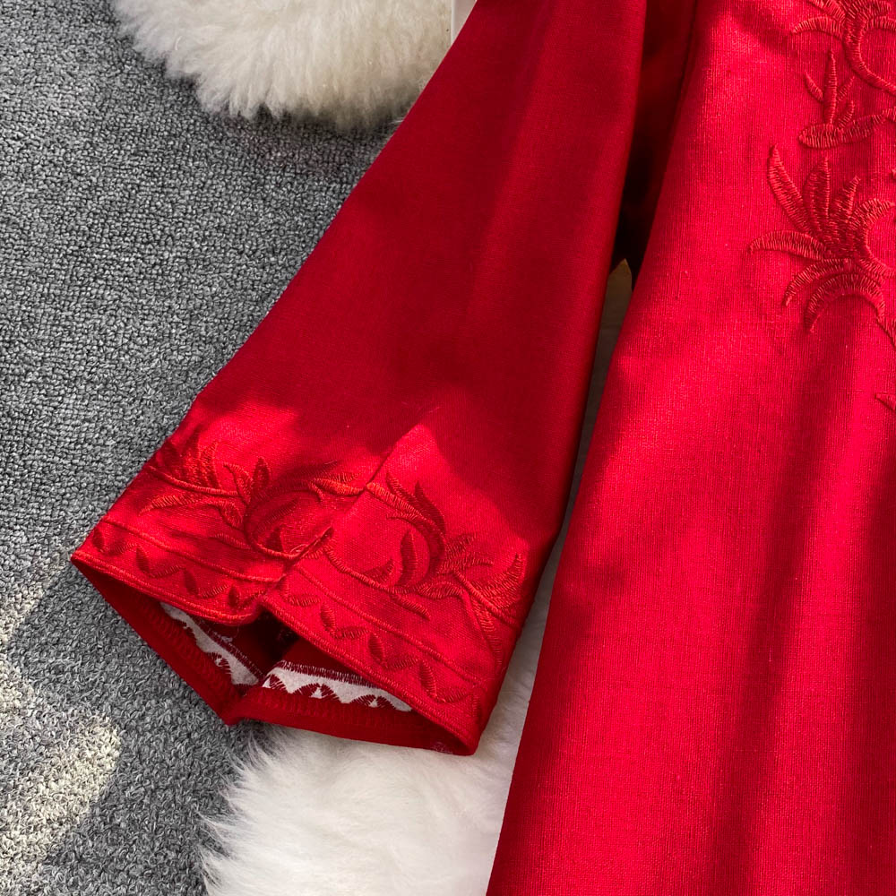 Women Floral Embroidered Vintage Chic Dress