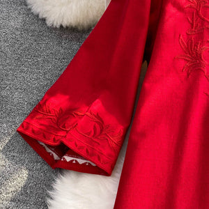 Women Floral Embroidered Vintage Chic Dress