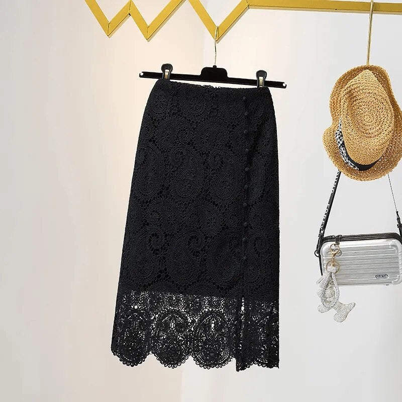 Women Loose Lace Bag Hip Mid Skirts