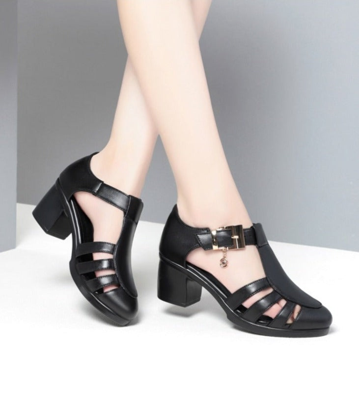 Women Gladiator Genuine Leather High Heel Sandal