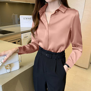 Women Satin Long Sleeve Shirt