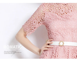Women Chic Short Sleeve Lace Hollow Out Vestidos Dress