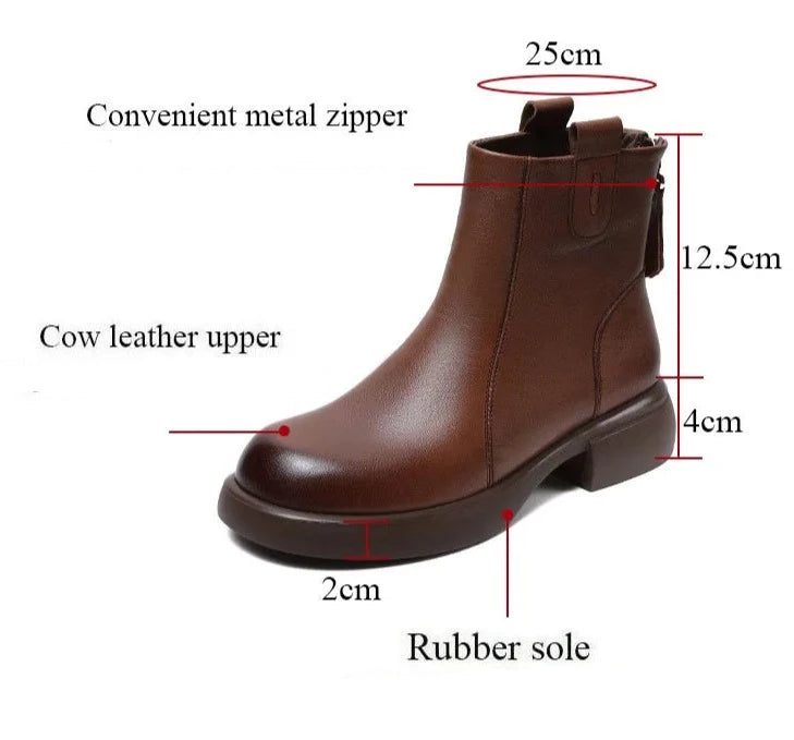 Women Handmade Genuine Leather Casual Ankle Boots