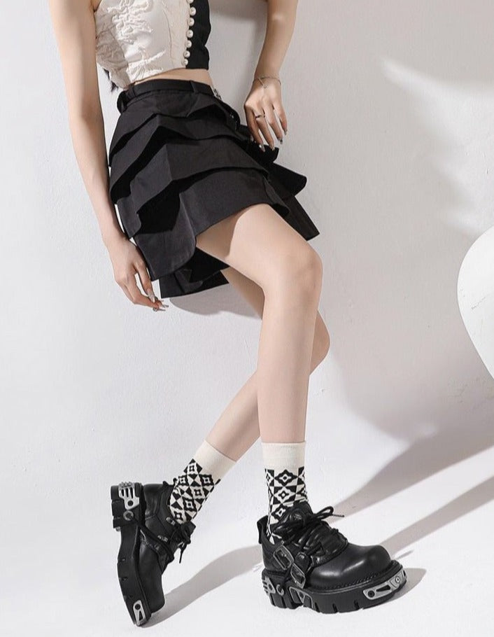 Women Vintage Leather Gothic Flame Carved Rock Shoes