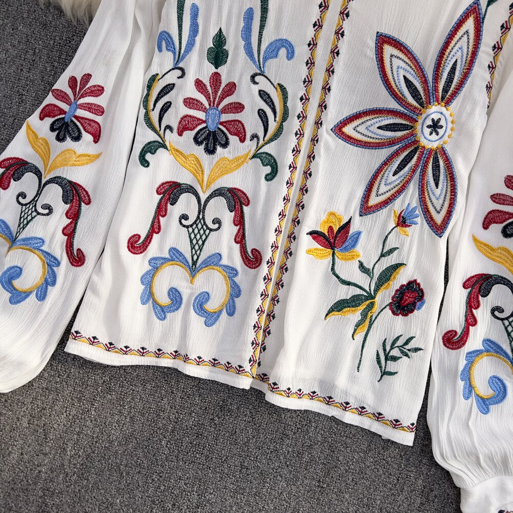 Women Embroidery Vintage Blouse
