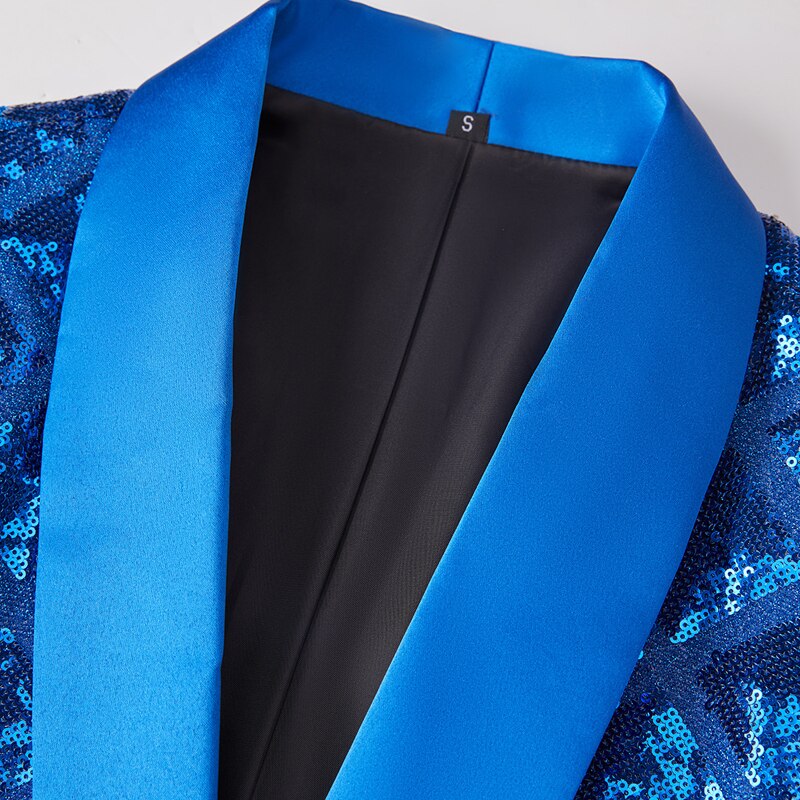 Men Square Sequin Glitter Shiny Blazer