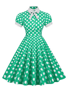 Women Contrast Dotted Collar Rockabilly Vintage Dress