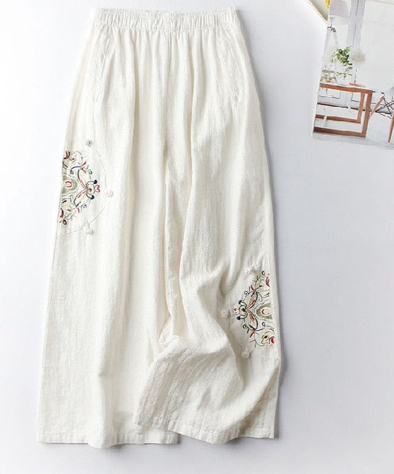 Women Retro Embroidery Loose Trousers