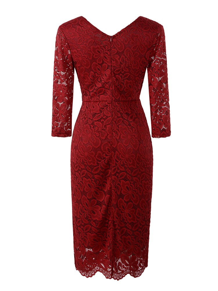 Women Floral Vintage Lace Pencil Bodycon Dress