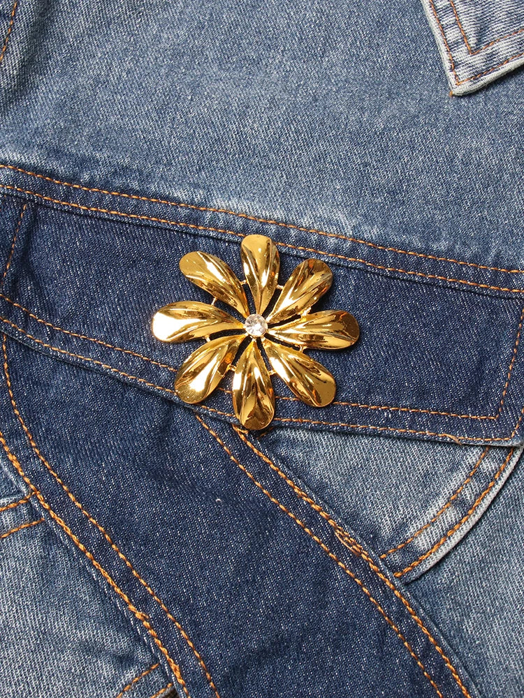 Women Floral Vintage Hollow Out Denim Jackets