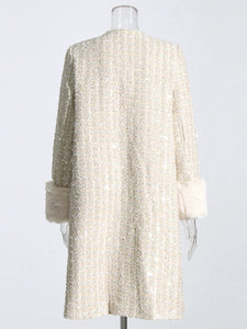 Women Sequins Elegant Patchwork Feathers Coat