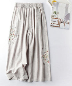 Women Retro Embroidery Loose Trousers