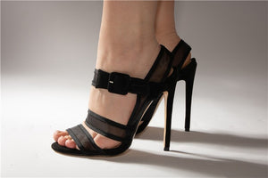 Women Stiletto High Heels Mesh Ankle Buckle Sandals