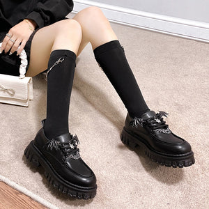 Women Leather Metal Chain Lolita Gothic Shoes