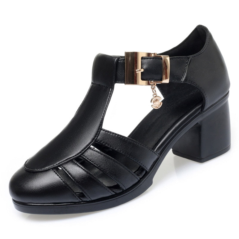 Women Gladiator Genuine Leather High Heel Sandal
