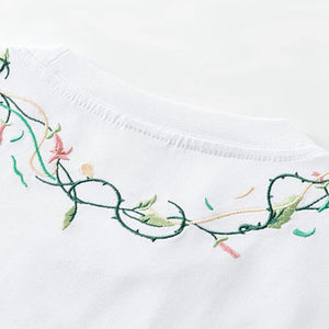 Unisex Embroidery Cotton Loose T-shirt
