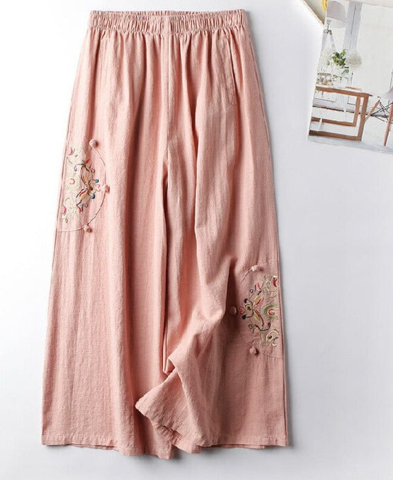 Women Retro Embroidery Loose Trousers
