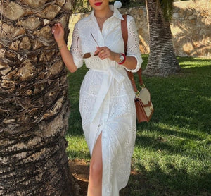 Woman Cotton Casual White Dress