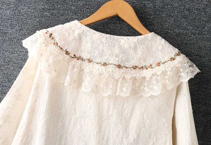 Women Embroidered Mori Style Single Breasted Shirt