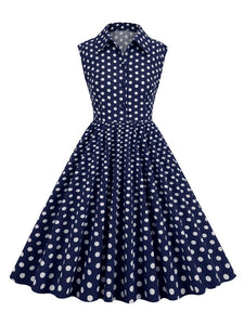 Women Polka Dot Vintage Sleeveless Dress