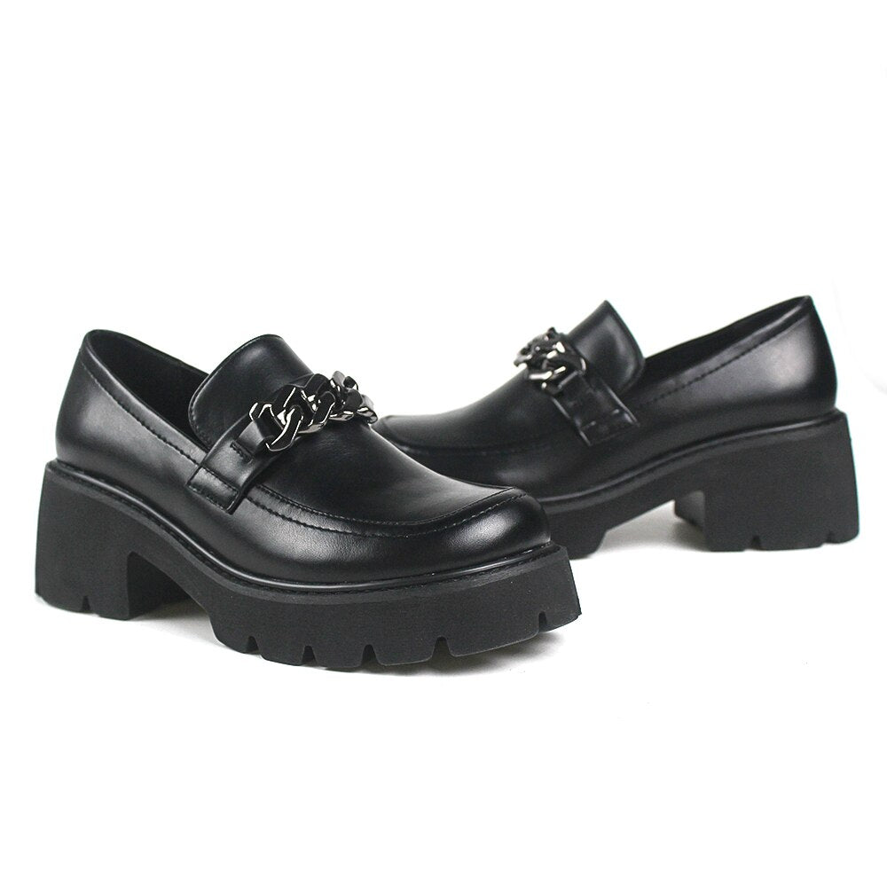Women Vintage Loafers Chunky Genuine Leather Shoes