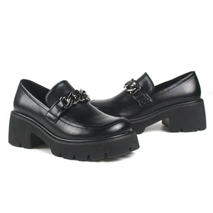 Women Vintage Loafers Chunky Genuine Leather Shoes