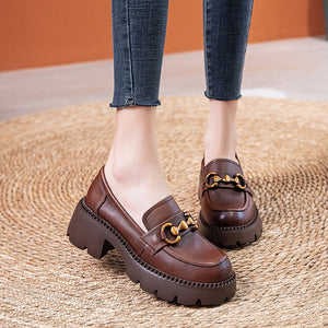 Women Genuine Leather Loafers Casual Platform Shoes