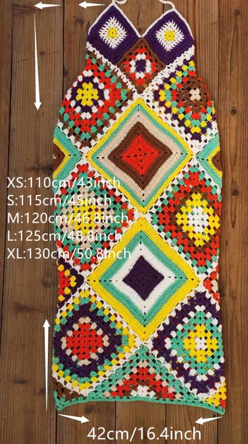 Women Bohemian Handmade Crochet Knitted Maxi Dress