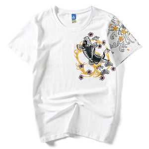 Unisex Embroidery Harajuku Japan Koi Fish T-Shirt