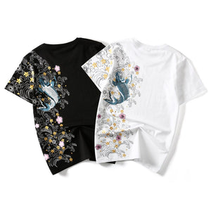 Unisex Embroidery Harajuku Japan Koi Fish T-Shirt