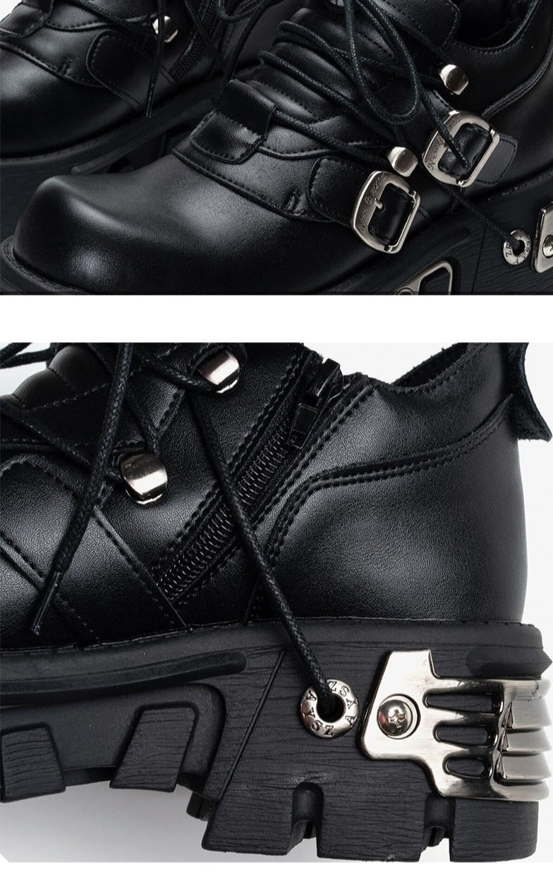 Women Vintage Leather Gothic Flame Carved Rock Shoes