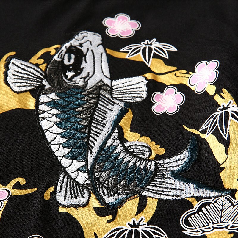 Unisex Embroidery Harajuku Japan Koi Fish T-Shirt