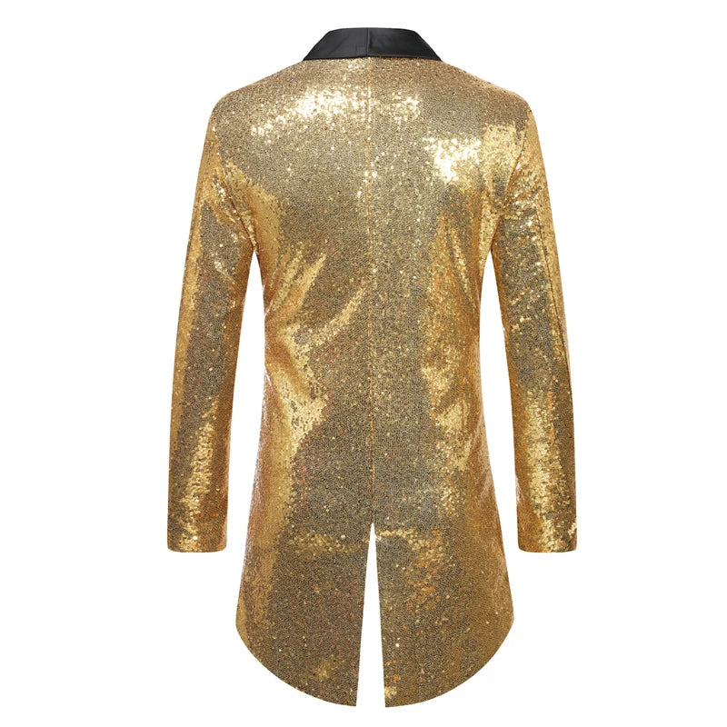 Men Shiny Sequin Tailcoat Blazer Jacket