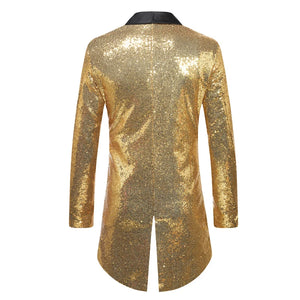 Men Shiny Sequin Tailcoat Blazer Jacket