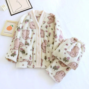 Women Flannel Pyjamas Sleepwear Set