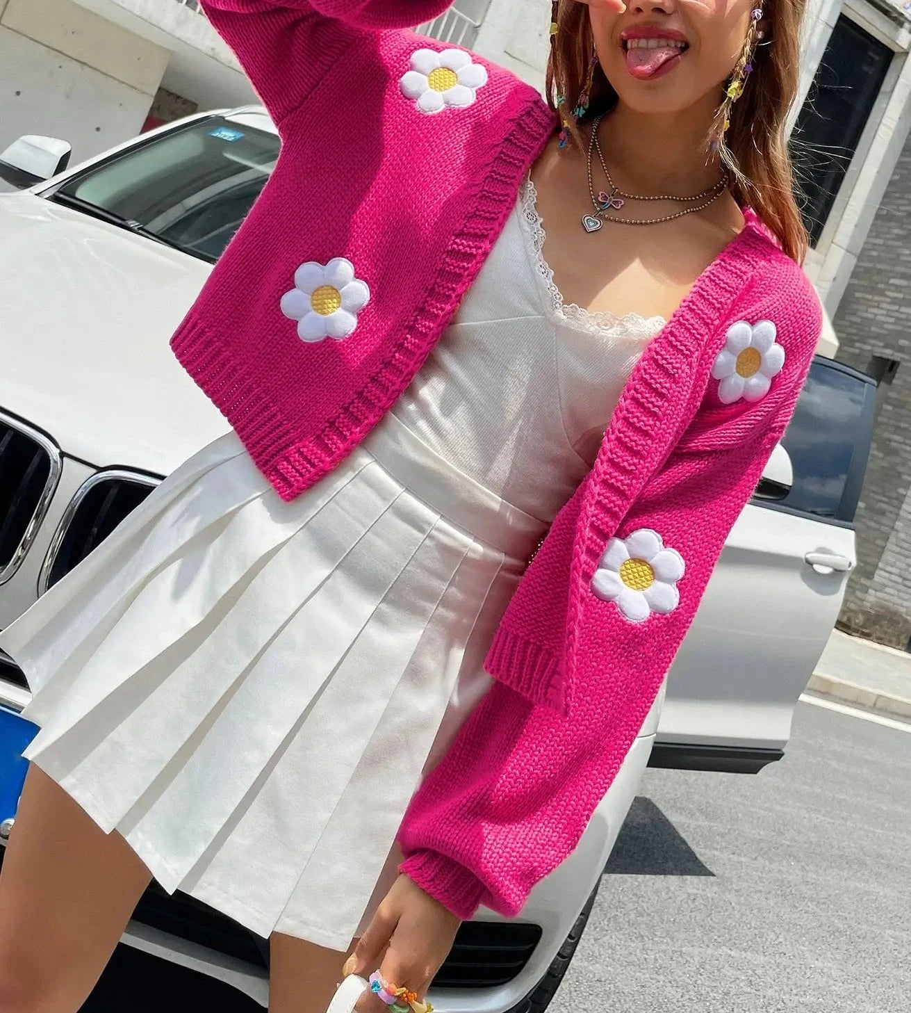 Women Floral Embroidery Knitted Cardigan