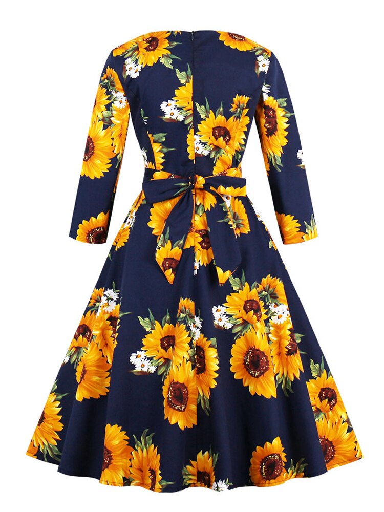 Women Floral A Line Vintage Cotton Dress