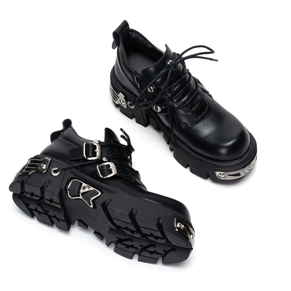 Women Vintage Leather Gothic Flame Carved Rock Shoes