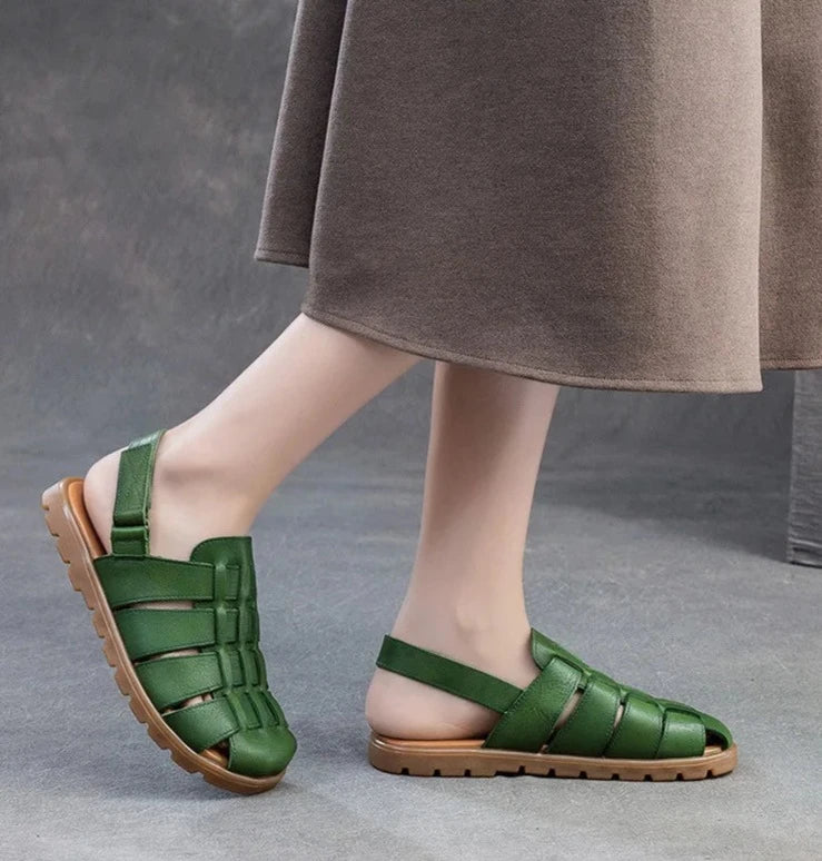 Women Genuine Leather Hollow Comfy Sandals