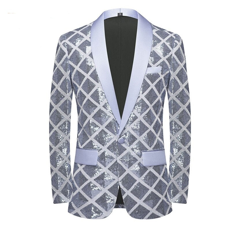 Men Square Sequin Glitter Shiny Blazer