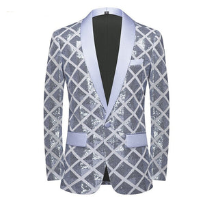 Men Square Sequin Glitter Shiny Blazer