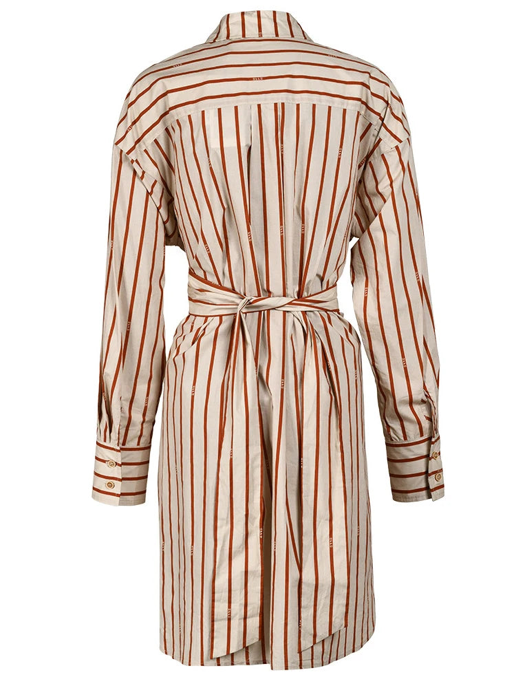 Women Striped Vintage Casual Tunic Dress