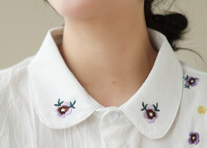 Women Floral Embroidery Korean Vintage Shirt