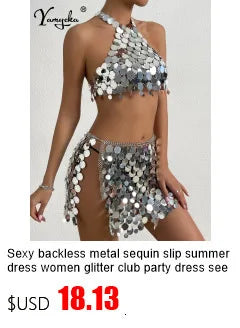 Women Slip Metal Sequin Bodycon Mini Dress